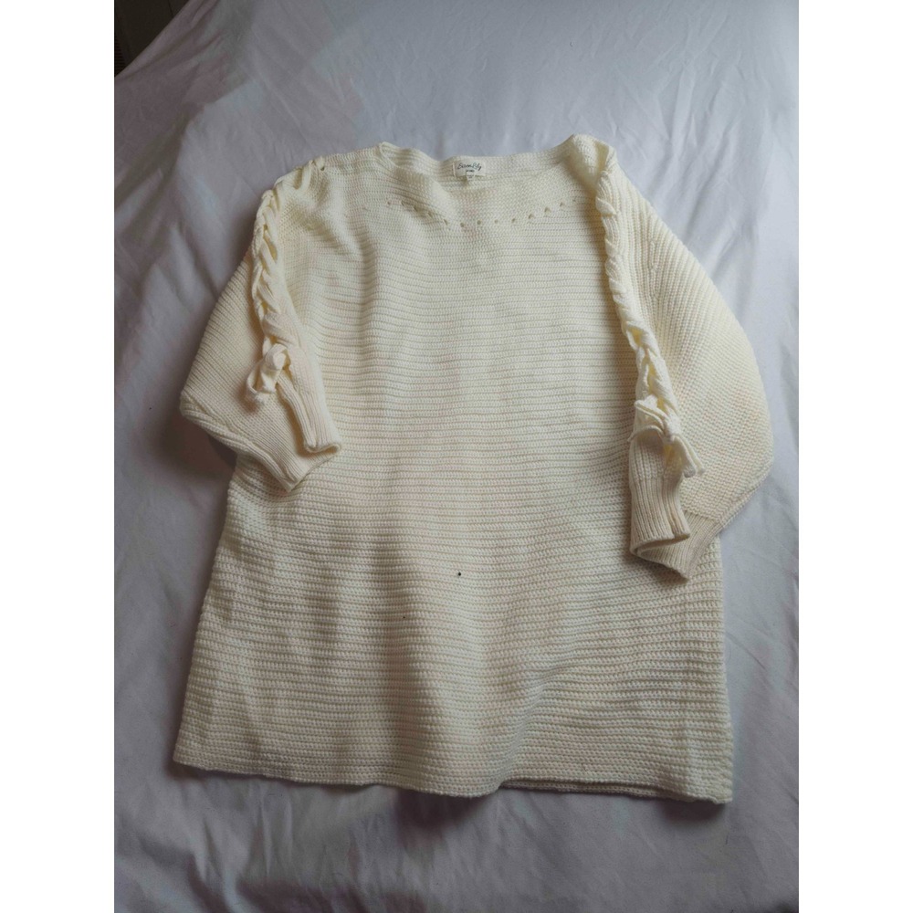 Siren Lily Sweater Womens Size 2X Ivory Knit Lace Up Sleeve Pullover Long Sleeve
